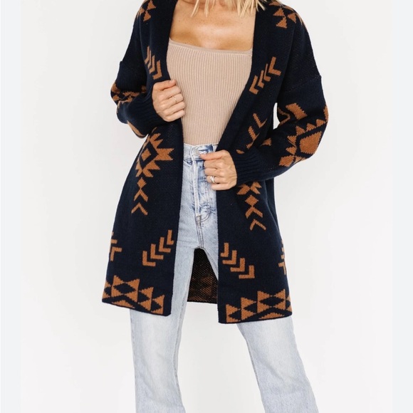 BALTIC BORN Hays oversized cardigan in Navy/Brown - Picture 1 of 8